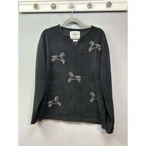 Arctic Image fleece pullover Womens Black Horse Embroidered Vintage‎ Soft 90s